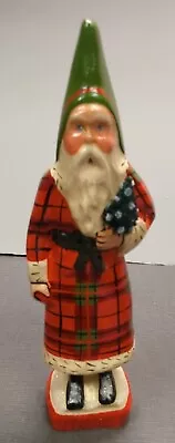 $125 • Buy Vaillancourt Folk Art Santa In Red Plaid Coat