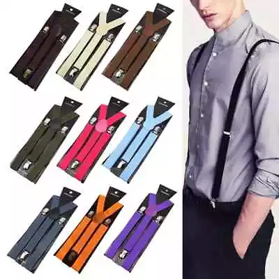 Men's Adjustable Suspenders Elastic Y-Shaped Braces Clips Pants  Solid Bow Tie • $5.79