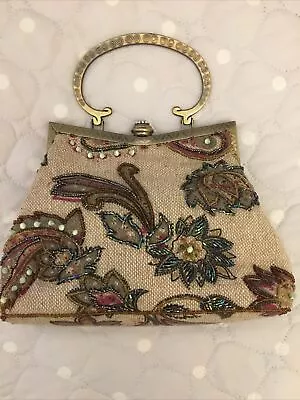 £15 • Buy Vintage Leko London Sparkly Sequin Beaded Tapestry Brocade Clutch Bag