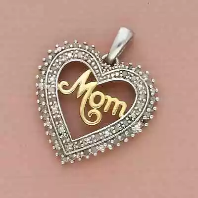 ❗️CLEARANCE❗️sterling Silver Pave Diamond Accent Mom Heart Pendant • $19.20