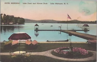 Postcard Hotel Mahopac Lake Front + Private Dock  Lake Mahopac NY 1940 • $20