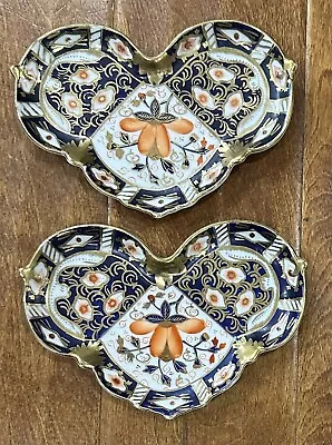 Vintage Set Of 2 Cobalt Blue Gold Orange Trinket Dishes Unique Heart Shape G1103 • $16.99