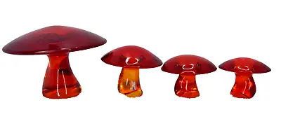 RARE Vintage Viking Glass Mushrooms / SET Of 4 Persimmon Orange/Red Mushroom • $685