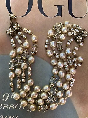 RARE Vintage Miriam Haskell Choker Necklace Baroque Pearls & Crystals 4 Strand • $750