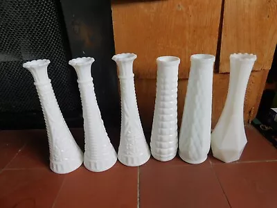 Mixed Vintage Lot 6 Milk Glass Bud Vases Cottage Farmhouse Wedding Decor Florist • $15