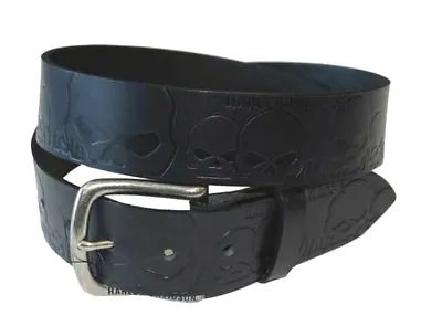 Harley-Davidson® Mens Willie-G Skull Embossed Black Leather Belt 1.5  HDMBT10614 • $49.49