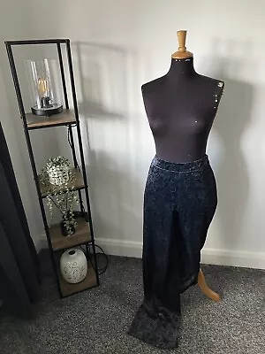 BNWT Per Una Paisley Velvet Wide Leg Trousers Size 8 Navy • £4.99