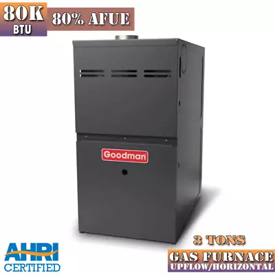 Goodman Gas Furnace 80K BTU 80% AFUE 9-Speed 3 Ton Upflow/Horizontal 1-Stage NEW • $1034