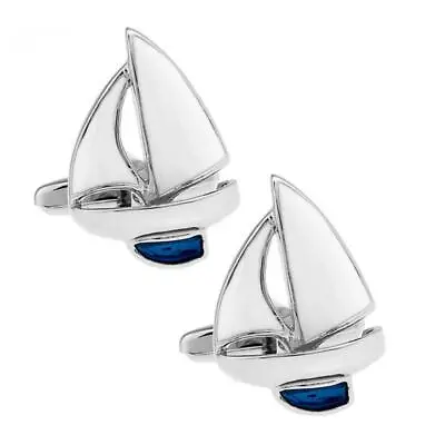 SAILBOAT CUFFLINKS Sailing Boating Sport Boat Blue White Enamel NEW W GIFT BAG • $11.95