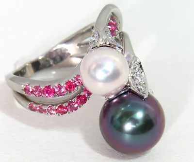 MIKIMOTO Ring Platinum Black & Akoya Pearl Spinel Diamond US Size 6.5 Auth • £3977.34