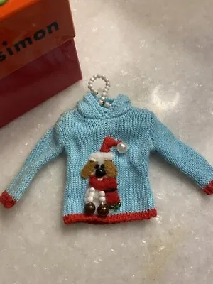 MICHAEL SIMON? Miniature Christmas Sweater Ornament /light Blue Puppy Dog Beads • $39.99