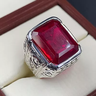 Mens Ruby Ring Emerald Cut Ruby Stone Ring 925 Silver Yaqoot Ring Anaari Yaqoot • £130.29
