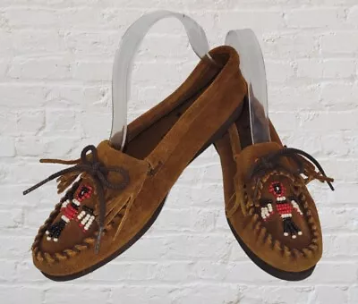 Minnetonka 7 Thunderbird Hand Beaded Moccasin Brown Suede Leather Loafer • $18