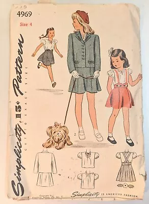 Vintage Simplicity Printed Sewing Pattern 1940s Girls Dresses 3 Styles Size 4 • $14.99