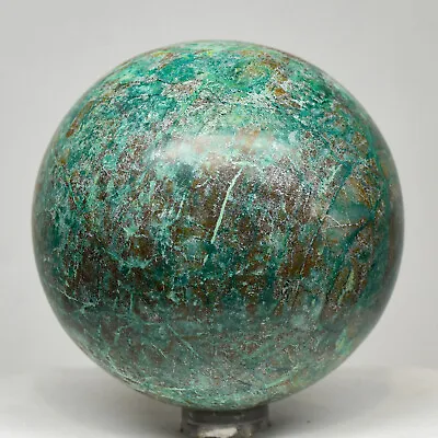 67mm Green Blue Chrysocolla W/Malachite Sphere Natural Chalcedony Crystal - Peru • $51.96