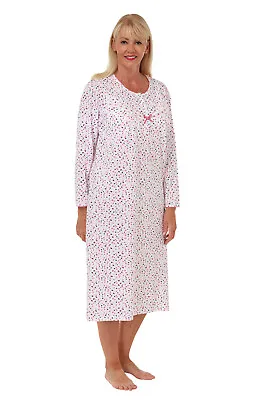 Ladies Womens Warm Cotton Long Sleeve Pink Spot Nightdress - SIZE 8/10 12/14 • £14.99