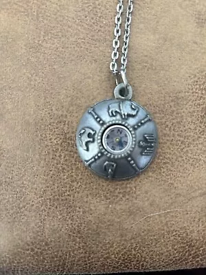 Vintage Silver Tones Compass Pendant Necklace 16.5  Long • $18.12