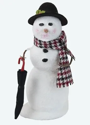 2022 Byers Choice Large Snowman W/Umbrella Black Hat Houndstooth Scarf • £36.68