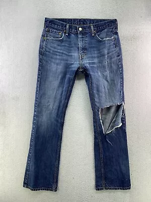 Levis 527 Mens Size 33x32 Medium Wash Distressed Bootcut Denim Blue Jeans • $17.05