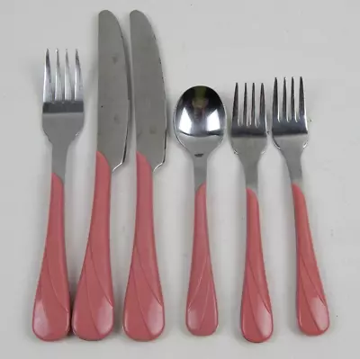 Vintage Fiestaware Fiesta Rose Pink Swirl Stainless Steel Flatware 6 Pieces • $24.95