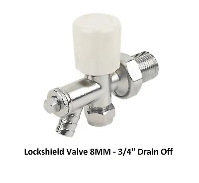 Angled Lockshield Valve 8mm Drain Off Radiator Valve - Chrome / White • £8.99