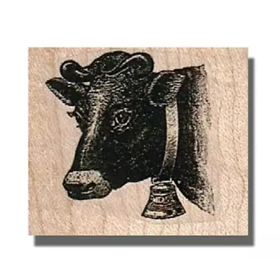 Mounted Rubber Stamp COW WITH BELL Cow Head Animals Farm Ranch Barn Cows • $7.49