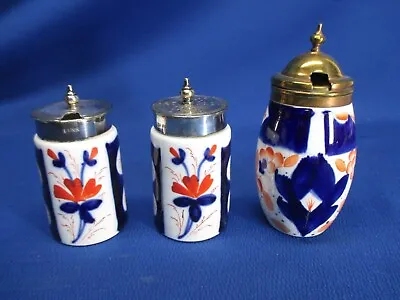 Staffordshire Hand-painted Gaudy Ware 3pcs Pepper W/ 2 Mustard Pots • $29.99