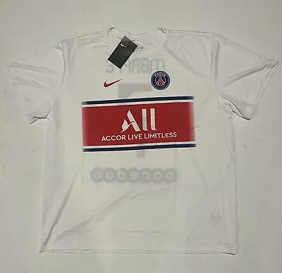 Nike Paris Saint Germain T-Shirt White Jersey Size XXL Mens Mbappe Dri Fit • $67.85