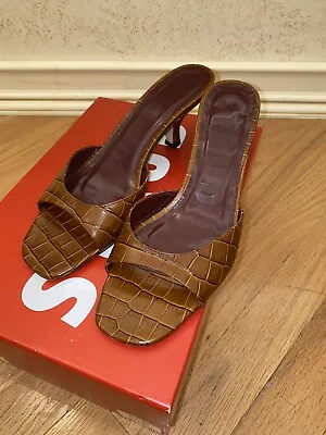 $120 • Buy Staud Gene Croc-Embossed Leather Sandals Sz 37.5