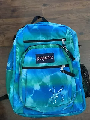 JanSport Big Student Backpack Turquoise Tie-dye Guitar Music Note Embellishment • $15