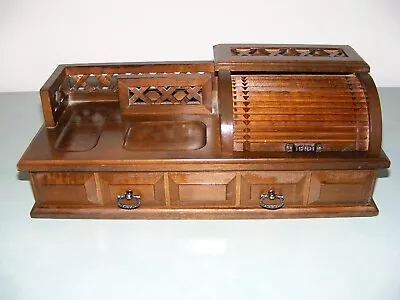 Vintage Men's Jewelry Box - All Wood W/Genuine Roll Top Compartment-Ex Condition • $32.95