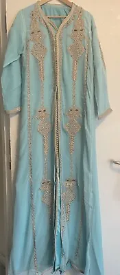 LB06-00 NEW Moroccan Caftan Takchita Kaftan Dress Farasha Light Blue Chiffon • $93.34
