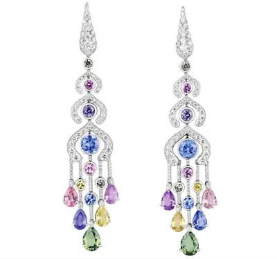 Wonderful Multi Color Gemstones With Lab-Created Diamonds Chandelier Earrings • $335