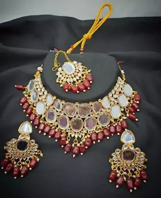 Indian Bollywood Gold Plated Kundan Choker Bridal Necklace Earrings Jewelry Set • $24.89