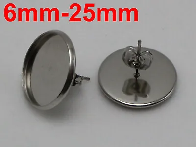 20Pcs 316L Stainless Steel Earring Blank Ear Post Cabochon Setting With Stopper • £3.35
