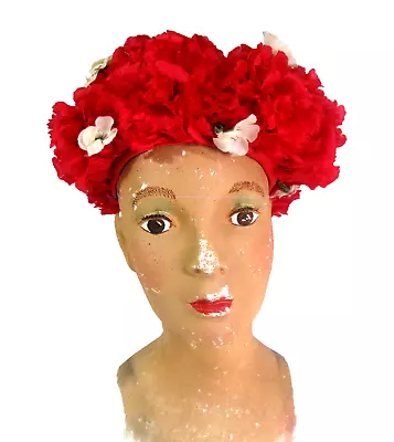 Vintage 1950/60's Women's Rosy Red Flowered Hat (Marshall Fields) • $12.75