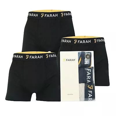 Men's Underwear Boxers Farah Saginaw 3 Pack Boxer Shorts In Black • £17.99