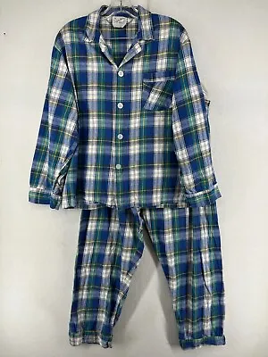 JOHN WEITZ Pajama Set Mens L Flannel Plaid Long Sleeve Top & Pants Cotton Blue • $19.99