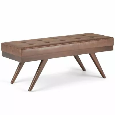 Pierce 48 In. W Mid Century Ottoman Bench In Distressed Umber Brown Faux Leather • $267.99