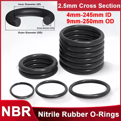 2.5mm Cross Section Nitrile Rubber O Ring NBR 4mm-245mm ID Oil Resistant Seals • £2.34