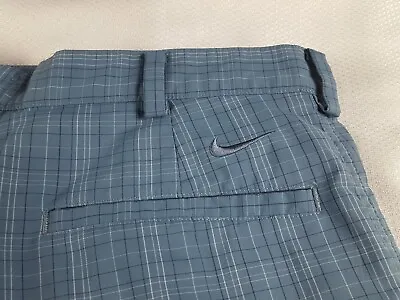 Nike Dri Fit Golf Shorts Men's Size 30 Blue Plaid Flat Front Stretch Shorts 11” • $18