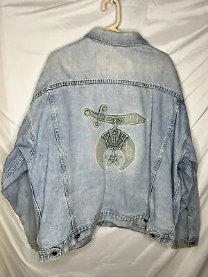 Tyca Denim Jacket Embossed Shriners Masonic Graphics 3XL Vintage 1990s USA Made • $36.75