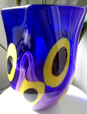 LARGE MCM MURANO STYLE COBALT BLUE FREE-FORM ART GLASS VASE 3013g • $169