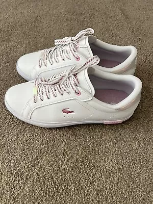 Womens Lacoste Sneakers Shoes Size 7 Pink And White Leather • $60