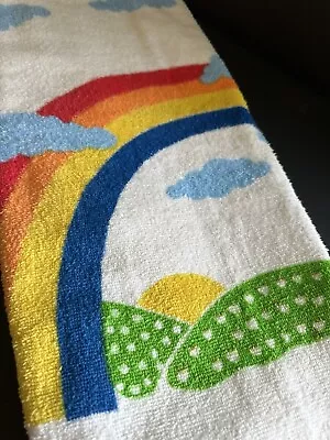 VTG Rainbow Cloud Bath Towel 1980’s Cotton USA 24x42” Retro • $21