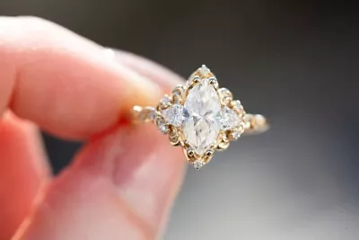 Moissanite Marquise Shape Engagement Wedding Ring For Her 14k Yellow Gold Plated • $119.46