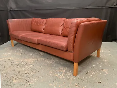 EB2188 Danish Stouby Cognac Leather 3 Seat Sofa Vintage Retro Lounge M3SS • £450