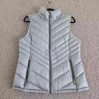 Michael Kors Quilted Vest Womens M Blue Hooded Down Insulated Packable Lined • $39.97