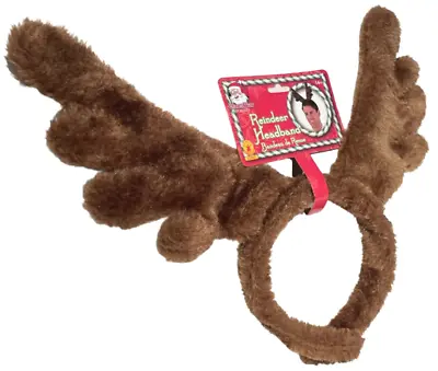 PLUSH REINDEER HEADBAND ANTLERS Rudolf Hat Brown Fur Moose Funny Costume Deer • $8.79