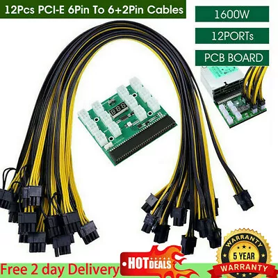 £12.19 • Buy For HP PSU GPU 6 PIN 1600W Mining Power DPS-1200FB 12 Ports Breakout Cable UK
